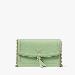 NWT $248 kate spade Knott Pebbled Leather Flap Crossbody beach glass #K6830